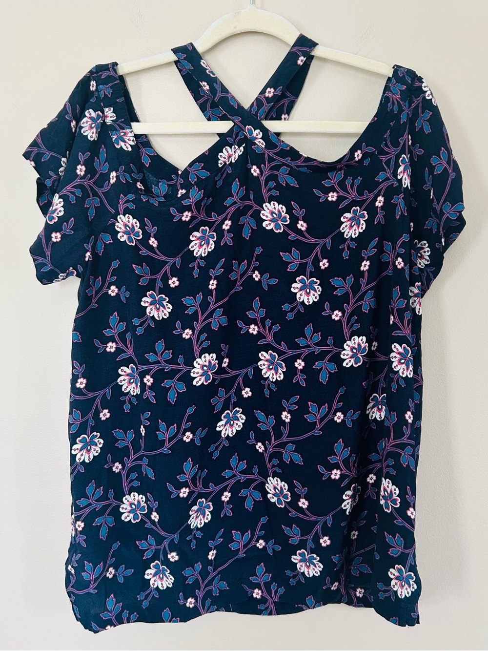 Loft Navy Floral Cold-Shoulder Top